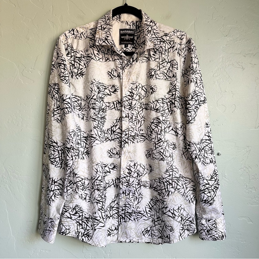 Barabas Men's Black White Luxury Dress Shirt Small Abstract Pattern Artsy Euro‎